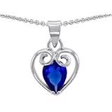 1.00 cttw 14k White Gold Plated 925 Sterling Silver and Created Pear Shape Sapphire Pendant