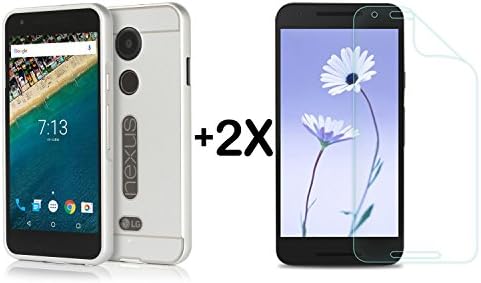 Ceoamzus Aluminum Metal Bumper Frame Case + 2X Clear LCD Screen Protector Film for Google Nexus 5X(Silver)