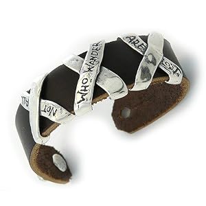 Not All Who Wander Are Lost - Sterling Silver and Leather Unisex Cuff, 8.5-inch length