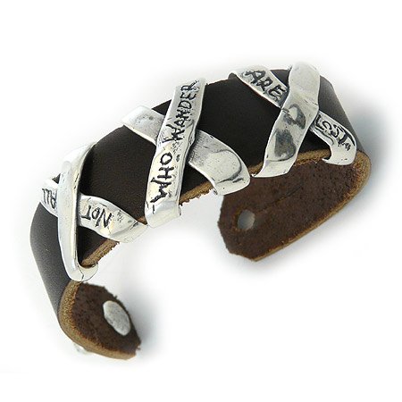 Childrens Toyshop  Jewelry : Not All Who Wander Are Lost - Sterling Silver and Leather Unisex Cuff