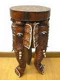 バリ家具 象さんのイス・ミニミニテーブル 3頭 ブラウン Lサイズ H.約50.5cm・天板直径約24cm アジアン雑貨