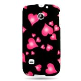 WIRELESS CENTRAL Brand Hard Snap-on Shield BLACK With RAINING HEART Design Faceplate Cover Sleeve Case for HUAWEI M865 ASCEND 2 (CRICKET) with PRY Removal Tool Case [WCH90]