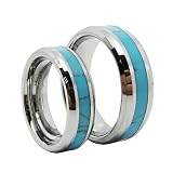 Matching Comfort Fit Synthetic Turquoise Inlaid Tungsten Wedding Rings 8mm (Size 8-14 Available) His & 6mm (Size 6-8 Available) Hers Set Aniversary/engagement/wedding Bands Set