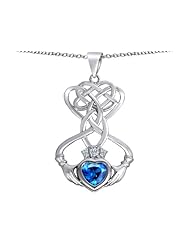 Celtic Love By Kelly (tm) Celtic Knot Claddagh Heart Pendant with Heart Shape Simulated Blue Topaz in 925 Sterling Silver