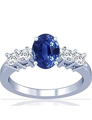 Platinum Oval Cut Blue Sapphire Ring With Sidestones