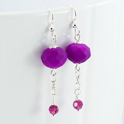 Purple Dangle Earrings with Fuchsia Swarovski Element Crystals
