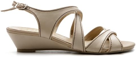 Ollio Women's Cross Strap Low Heel Multi Color Sandal(6.5 B(M) US, Beige)