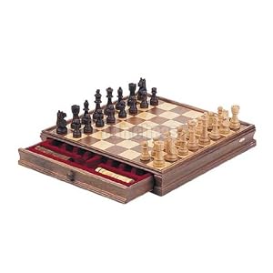 DELUXE WALNUT CHESS and CHECKER GAME GIFT SET + BONUS STORAGE PLAYING BOARD by 
