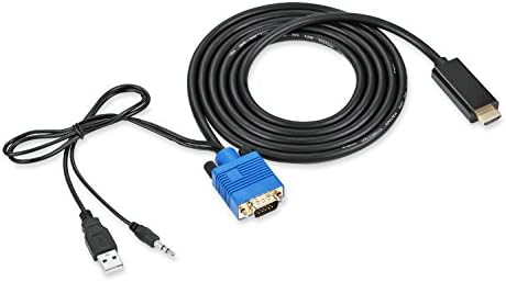 Coreykin HDMI to VGA Converter Adapter Cable Male to Male 16.5 Feet (5M) 1080P with audio output &amp; USB for PC Laptop TV Box Video Game Retail Package