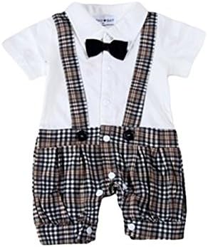 Hasgill 6-24m Baby Boys Bowtie Tuxedo Plaid Romper Onesie Wedding