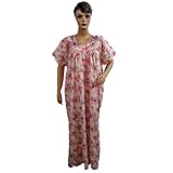 Womens Kaftan Evening Wear White Pink Floral Printed  Cotton Caftan Medium