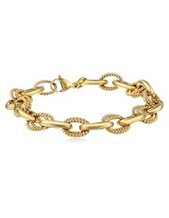 Womens Stainless Steel Link Bracelet with Gold Plating