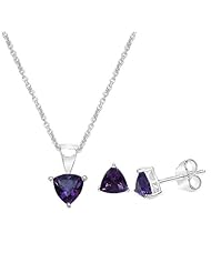 1.35 Carat Amethyst Triangle Shape .925 Sterling Silver Earring & Pendant Set