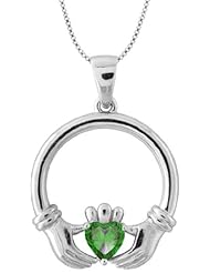 A Silver Breeze Claddagh Necklace Sterling Silver - May Birthstone ASBN-CLD5