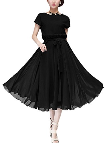 (サラキッド） SaraKid ふんわり フォーマル ワンピース リボン シフォン ロング ドレス ドルマン 袖 ミモレ丈 ブラック レディース 大人 エレガント きれいめ 結婚式 パーティー お呼ばれ