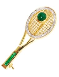 Diamond Emerald Racket Brooch/Pin Gemstone 18K Yellow Gold [I_016]