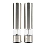Automatic Stainless Steel Spice, Pepper, Salt Grinders and Mills -Ceramic, Battery Power, One-touch Operation Available for Home and Hotel Set of 2