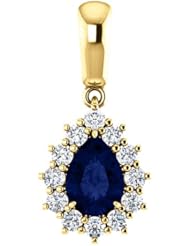 18K Yellow Gold 7.00x5.00mm Pear Cut Sapphire and Diamond Pendant -- LIFETIME WARRANTY