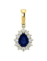 14K Yellow Gold 7.00x5.00mm Pear Cut Chatham Created Sapphire and Diamond Pendant -- LIFETIME WARRANTY