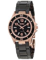 XOXO Womens XO2002 Swarovski Crystal Accented Rosegold-Tone Black Ceramic Bracelet Watch
