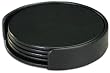 Black Leather 4 Coaster Set with Holder