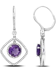14k White Gold Amethyst and Diamond Leverback Earrings (.75 cttw, G-H Color, SI Clarity)