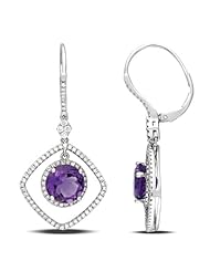 14k White Gold 3ct TGW Amethyst and Diamond Dangle Earrings (0.75 Cttw G-H Color, I1-I2 Clarity)