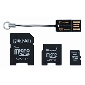Kingston 2 GB microSD Flash Memory Card with SD and miniSD Adapters + USB Reader FCR-MR+SDC/2GB (Black)