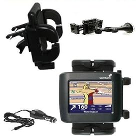Duragadget vent windscreen holder with extra car chagrer suitable for use with TomTom One Auto Vent Holder and Windscreen holder with extra Car Charger.