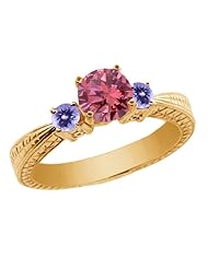 0.99 Ct Pink Diamond Blue Tanzanite 925 Yellow Gold Plated Silver 3-Stone Ring
