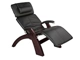 Human Touch Perfect Chair, Electric Base, with Folding Footrest ln Dark Walnut with a Black Leather Cover