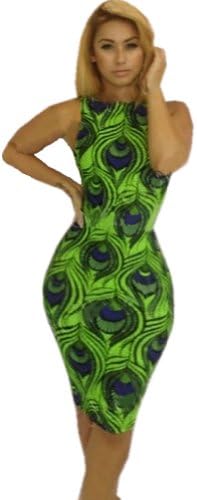women sexy dress peacock printed backless bandage party night club bodycon S