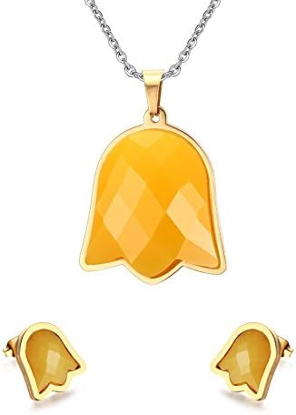 MG Jewelry Stainless Steel Orange Acrylic Tulipa Gesneriana Necklace Earring Jewelry Set for Women