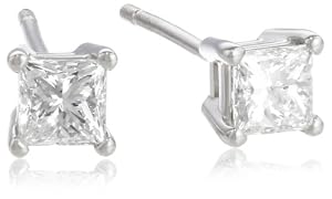 Amazon.com: Platinum, Princess-Cut, Diamond 4-Prong Stud Earrings (1/2 cttw, G-H Color, VS2 Clarity): Jewelry