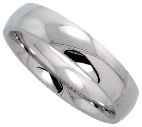 Surgical Steel 5 mm (3/16 in.) High Polish Comfort Fit Dome Wedding Band / Thumb Ring (Available in Sizes 5 to 12)