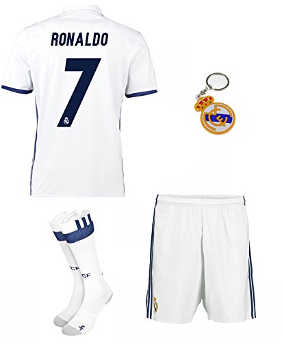 2016/2017 Real Madrid Home #7 Ronaldo Kids Soccer Jersey Shorts Socks