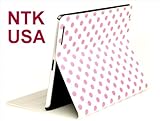 NTK Premium Dalmation Series iPad 2 Plaid Polka Dots Pattern Folio Leather Smart Cover Case Tartan Style With Inner Hard Armor Case/Base (White/Pink)