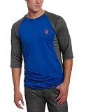 MLB Men's New York Mets 3/4 Sleeve Crew Neck Featherweight Tech Fleece Pullover by Majestic (Pro Royal/Pro Carbon Heather, Medium)