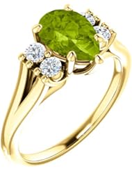 14K Yellow Gold 9.00x6.00mm Pear Cut Peridot and Diamond Ring -- LIFETIME WARRANTY