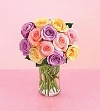 12 Pastel Roses with Vase
