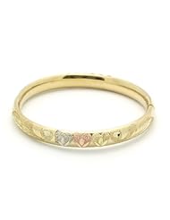 14K Tri-Color Gold 6mm Diamond Cut Heart 1.75 Diameter Adjustable Bangle Bracelets