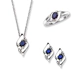 Diamond and Sapphire Fashion Jewelry Set in 10K White Gold