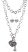 Heart and Key Charm Necklace + Matching Heart Earrings Set - Silver Plated Metal Link with Toggle Closure (18") (FB183)