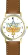 Hanukkah Candle Holder or Chanukia Jewish Star of David Judaica Jewish Theme - WATCHBUDDY&reg; DELUXE TWO-TONE THEME WATCH - Arabic Numbers - Brown Leather Strap-Size-Large ( Men's Size or Jumbo Women's Size )