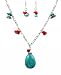 Necklace - N6 - Turquoise Gemstone and Coral Beads Drop Necklace + Matching Earrings ~ Oval