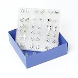 One Set of 18 Pairs Lovely Mixed Different Shape Silver Alloy Stud Earrings