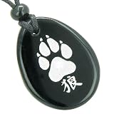Lucky Wolf Paw Kanji Spiritual Amulet Black Onyx Wish Totem Gem Stone Necklace Pendant