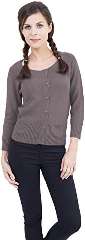 Women Round Neck Merino Wool Knit Cropped Cardigan (khaki)