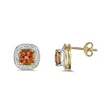 9ct Yellow Gold Ladies Cushion Shaped Azotic Topaz And Diamond Stud Earrings Set With 6pts Of Diamonds