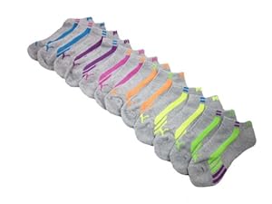 6 Pair Puma Women's Athletic Socks (Gray with Multi Color Logo MX035)
